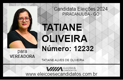 Candidato TATIANE OLIVEIRA 2024 - PIRACANJUBA - Eleições