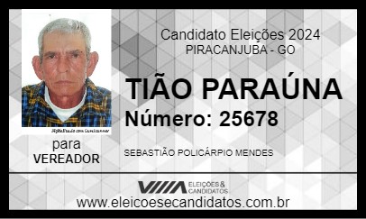 Candidato TIÃO PARAÚNA 2024 - PIRACANJUBA - Eleições