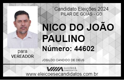 Candidato NICO DO JOÃO PAULINO 2024 - PILAR DE GOIÁS - Eleições