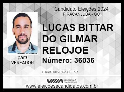 Candidato LUCAS BITTAR DO GILMAR RELOJOE 2024 - PIRACANJUBA - Eleições