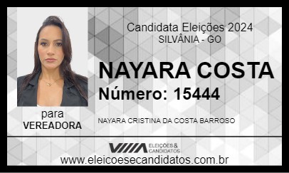 Candidato NAYARA COSTA 2024 - SILVÂNIA - Eleições