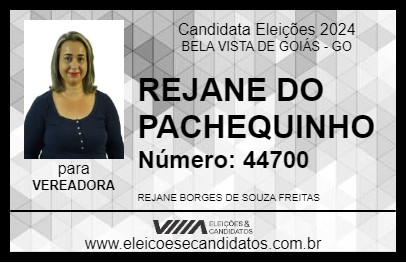 Candidato REJANE DO PACHEQUINHO 2024 - BELA VISTA DE GOIÁS - Eleições