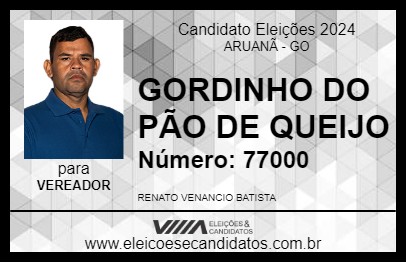 Candidato GORDINHO DO PÃO DE QUEIJO 2024 - ARUANÃ - Eleições