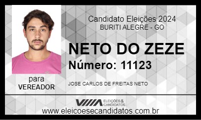 Candidato NETO DO ZEZE 2024 - BURITI ALEGRE - Eleições