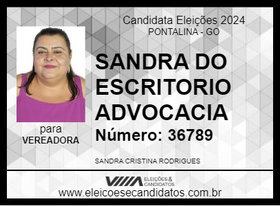 Candidato SANDRA DO ESCRITORIO ADVOCACIA 2024 - PONTALINA - Eleições