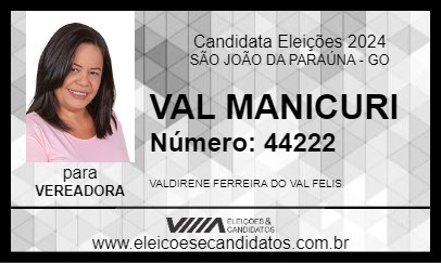 Candidato VAL MANICURI 2024 - SÃO JOÃO DA PARAÚNA - Eleições