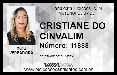 Candidato CRISTIANE DO CINVALIM 2024 - MUTUNÓPOLIS - Eleições