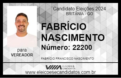 Candidato FABRÍCIO NASCIMENTO 2024 - BRITÂNIA - Eleições