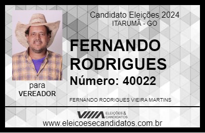 Candidato FERNANDO RODRIGUES 2024 - ITARUMÃ - Eleições