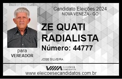 Candidato ZE QUATI RADIALISTA 2024 - NOVA VENEZA - Eleições