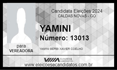 Candidato YAMINI 2024 - CALDAS NOVAS - Eleições