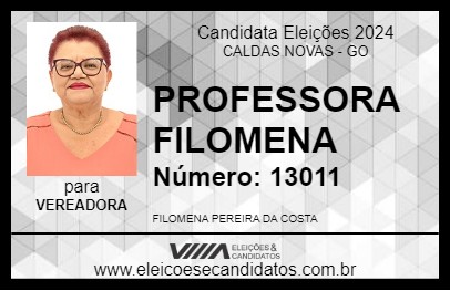 Candidato PROFESSORA FILOMENA 2024 - CALDAS NOVAS - Eleições