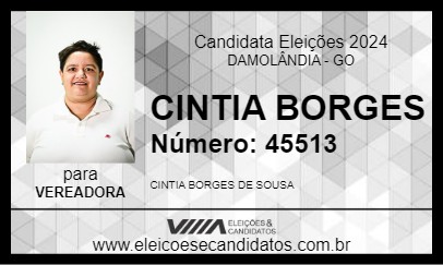 Candidato CINTIA BORGES 2024 - DAMOLÂNDIA - Eleições