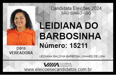 Candidato LEIDIANA DO BARBOSINHA 2024 - SÃO SIMÃO - Eleições