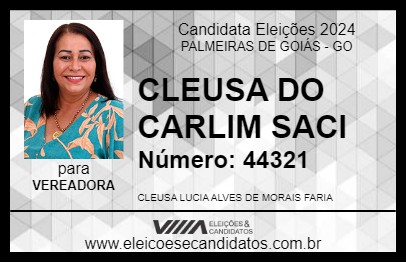 Candidato CLEUSA DO CARLIM SACI 2024 - PALMEIRAS DE GOIÁS - Eleições