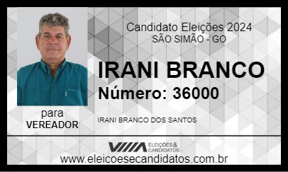 Candidato IRANI BRANCO 2024 - SÃO SIMÃO - Eleições