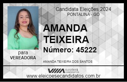 Candidato AMANDA TEIXEIRA 2024 - PONTALINA - Eleições