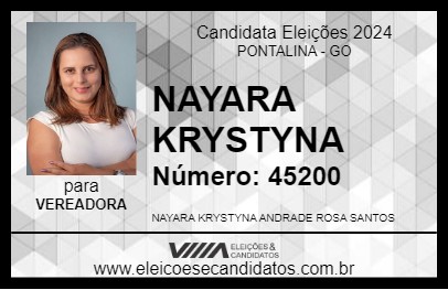 Candidato NAYARA KRYSTYNA 2024 - PONTALINA - Eleições