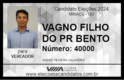 Candidato VAGNO FILHO DO PR BENTO 2024 - MINAÇU - Eleições