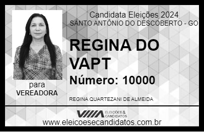 Candidato REGINA DO VAPT 2024 - SANTO ANTÔNIO DO DESCOBERTO - Eleições