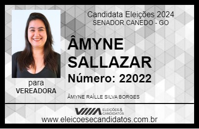 Candidato ÂMYNE SALLAZAR 2024 - SENADOR CANEDO - Eleições