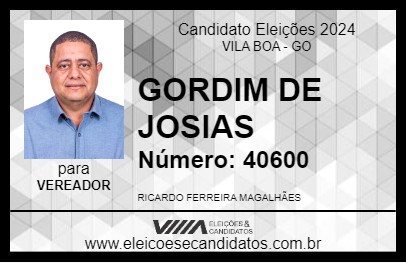 Candidato GORDIM DE JOSIAS 2024 - VILA BOA - Eleições