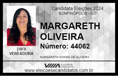 Candidato MARGARETH OLIVEIRA 2024 - BONFINÓPOLIS - Eleições