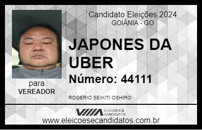 Candidato JAPONES DA UBER 2024 - GOIÂNIA - Eleições