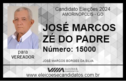 Candidato JOSÉ MARCOS ZÉ DO PADRE 2024 - AMORINÓPOLIS - Eleições