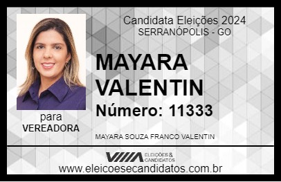 Candidato MAYARA VALENTIN 2024 - SERRANÓPOLIS - Eleições