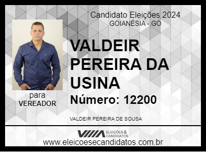 Candidato VALDEIR PEREIRA DA USINA 2024 - GOIANÉSIA - Eleições