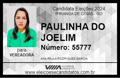 Candidato PAULINHA DO JOELIM 2024 - IPIRANGA DE GOIÁS - Eleições