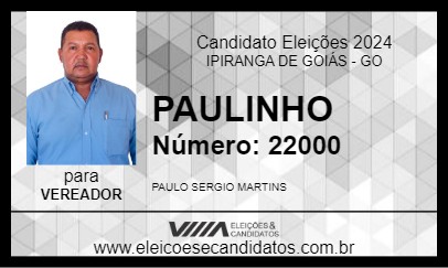 Candidato PAULINHO 2024 - IPIRANGA DE GOIÁS - Eleições