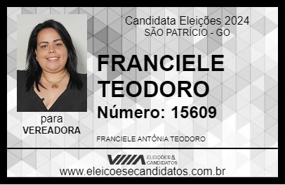 Candidato FRANCIELE TEODORO 2024 - SÃO PATRÍCIO - Eleições