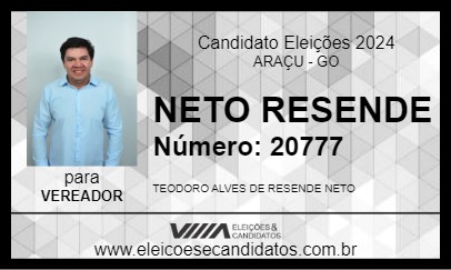 Candidato NETO RESENDE 2024 - ARAÇU - Eleições