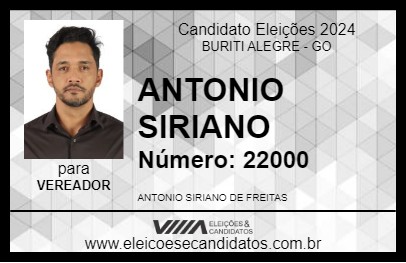 Candidato ANTONIO SIRIANO 2024 - BURITI ALEGRE - Eleições