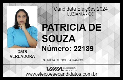 Candidato PATRICIA DE SOUZA 2024 - LUZIÂNIA - Eleições