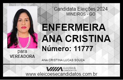 Candidato ENFERMEIRA ANA CRISTINA 2024 - MINEIROS - Eleições