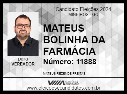 Candidato MATEUS BOLINHA DA FARMÁCIA 2024 - MINEIROS - Eleições