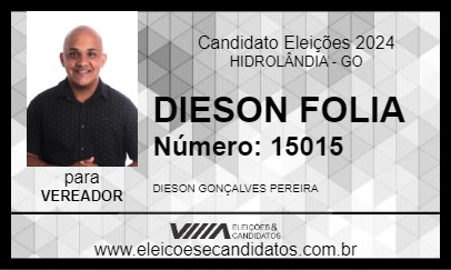 Candidato DIESON FOLIA 2024 - HIDROLÂNDIA - Eleições