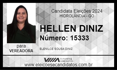 Candidato HELLEN DINIZ 2024 - HIDROLÂNDIA - Eleições