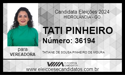 Candidato TATI PINHEIRO 2024 - HIDROLÂNDIA - Eleições