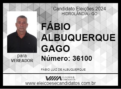 Candidato FÁBIO ALBUQUERQUE GAGO 2024 - HIDROLÂNDIA - Eleições