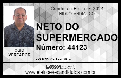 Candidato NETO DO SUPERMERCADO 2024 - HIDROLÂNDIA - Eleições