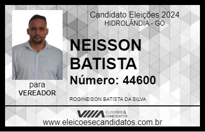 Candidato NEISSON BATISTA 2024 - HIDROLÂNDIA - Eleições