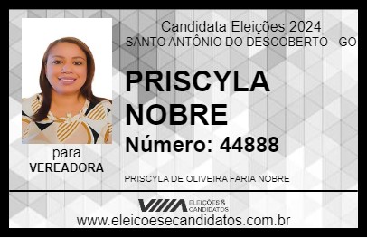 Candidato PRISCYLA NOBRE 2024 - SANTO ANTÔNIO DO DESCOBERTO - Eleições