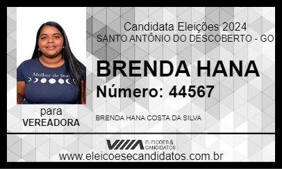 Candidato BRENDA HANA 2024 - SANTO ANTÔNIO DO DESCOBERTO - Eleições