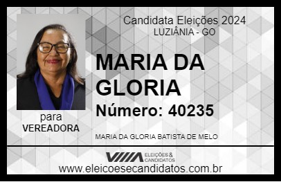 Candidato MARIA DA GLORIA 2024 - LUZIÂNIA - Eleições