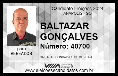 Candidato BALTAZAR GONÇALVES 2024 - ANÁPOLIS - Eleições