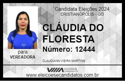 Candidato CLÁUDIA DO FLORESTA 2024 - CRISTIANÓPOLIS - Eleições